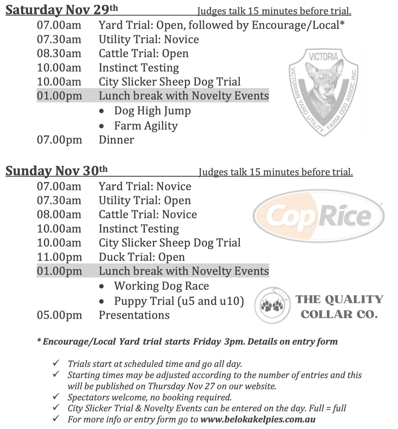 Program of Events November 2025 - Beloka Kelpie Stud and Working Dog Training
